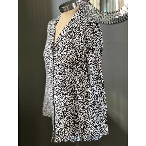 Zara Womens XS Long Sleeve Animal Print Blouse Black White Work Office Party - Picture 3 of 7